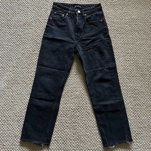 Zara Black Washed Straight Leg Jeans Size 4 with Frayed Hems